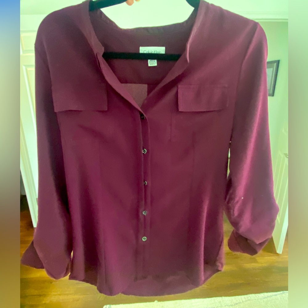 Calvin Klein, Maroon, relaxed collared shirt, gently used, great condition
